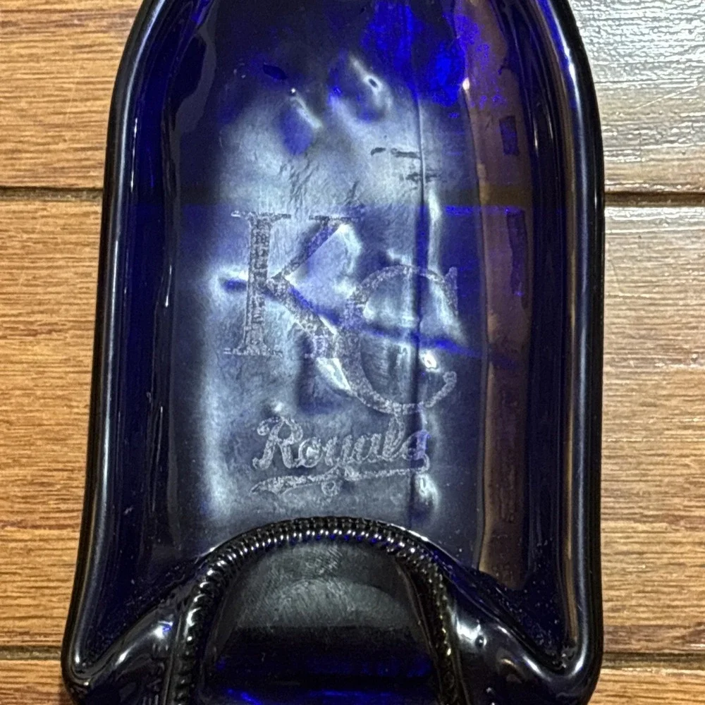 Cobalt Blue Melted Glass Beer Bottle Spoon Rest Kitchen Holder KC Royals 9
